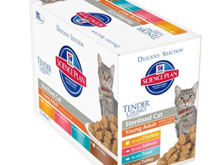 Hill s Feline Young Adult Sterilised Cat Multipack - Pouch 12x85g - 3x Chicken,3x Salmon,3x Trout,3x Turkey Cheap